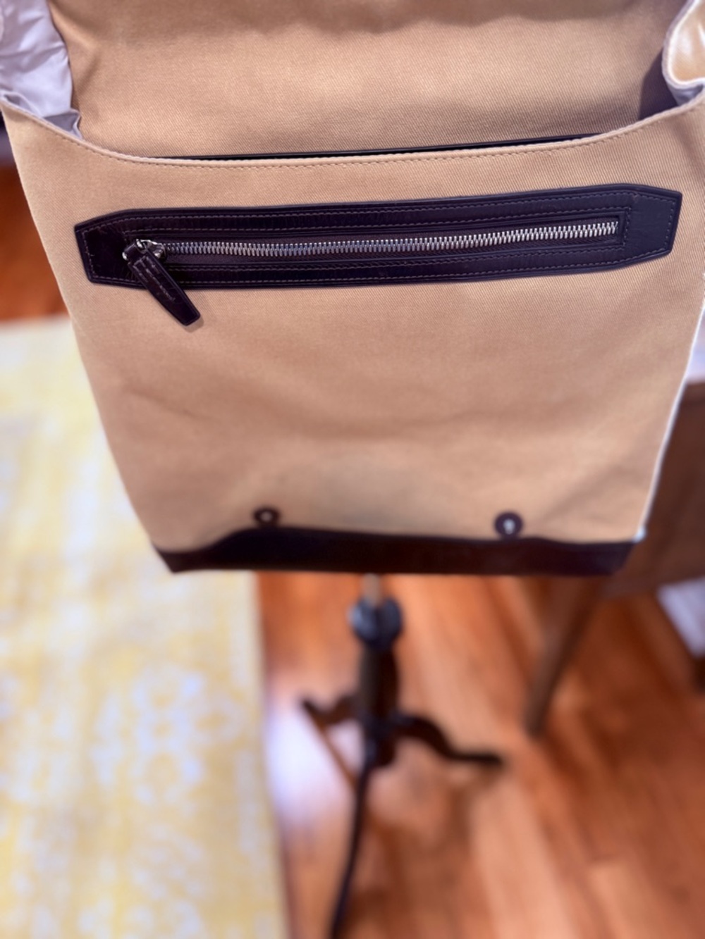 TUMI Tan Canvas & Brown Leather Messenger Bag with protective cover - Picture 5 of 9